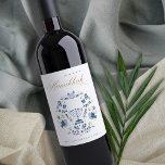Elegant Classy Navy Blue Lycklig Hanukkah Blommigt Vinflaska Etikett<br><div class="desc">Om du behöver ytterligare anpassningar kan du kontakta mig på yellowfebstudio@gmail.com.</div>