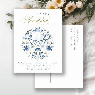 Elegant Classy Navy Blue Lycklig Hanukkah Blommigt Vykort
