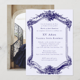 Elegant Classy Navy Blue Quinceañera 15:e födelsed Inbjudningar