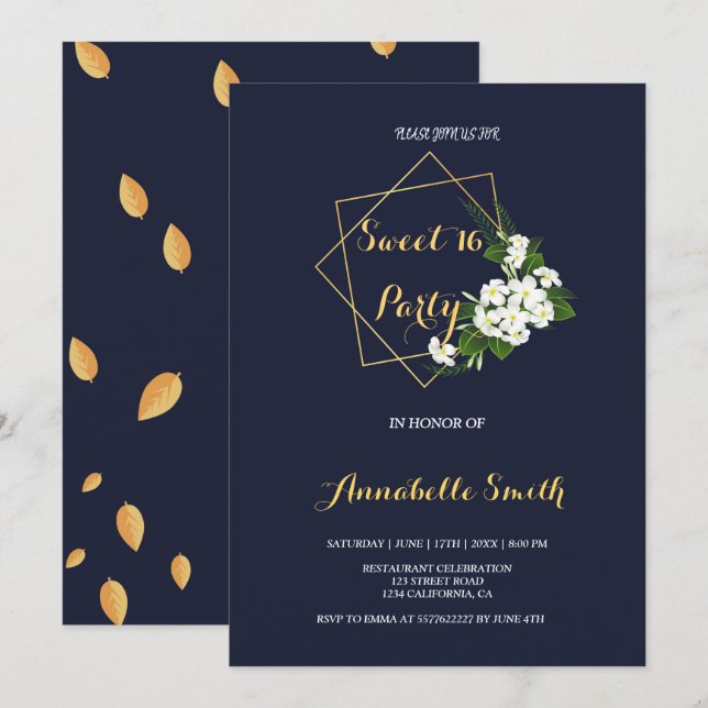 Elegant Classy Navy Geometric 16 Inbjudningar (Fram/baksida)