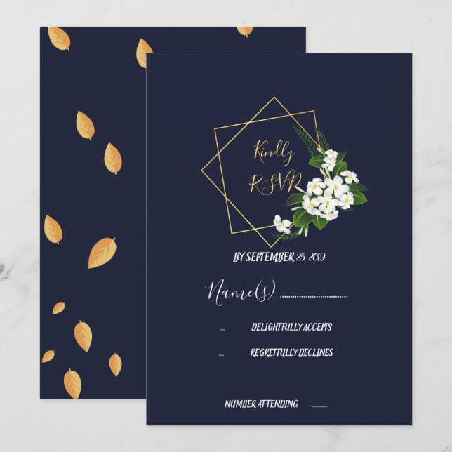 Elegant Classy Navy Geometric OSA Inbjudningar (Fram/baksida)