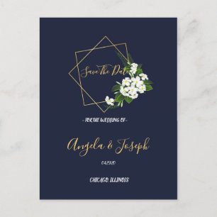 Elegant Classy Navy Geometric sparar datumet Vykort