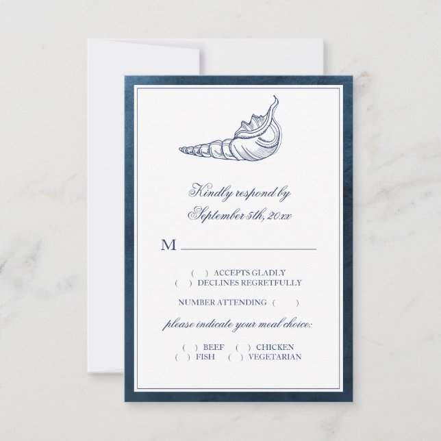 Elegant Classy Navy Seashell Beach Meal Choal OSA Kort (Framsida)