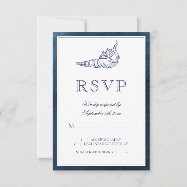 Elegant Classy Navy Seashell Beach Wedding OSA Kort (Framsida)