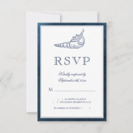 Elegant Classy Navy Seashell Beach Wedding OSA Kort