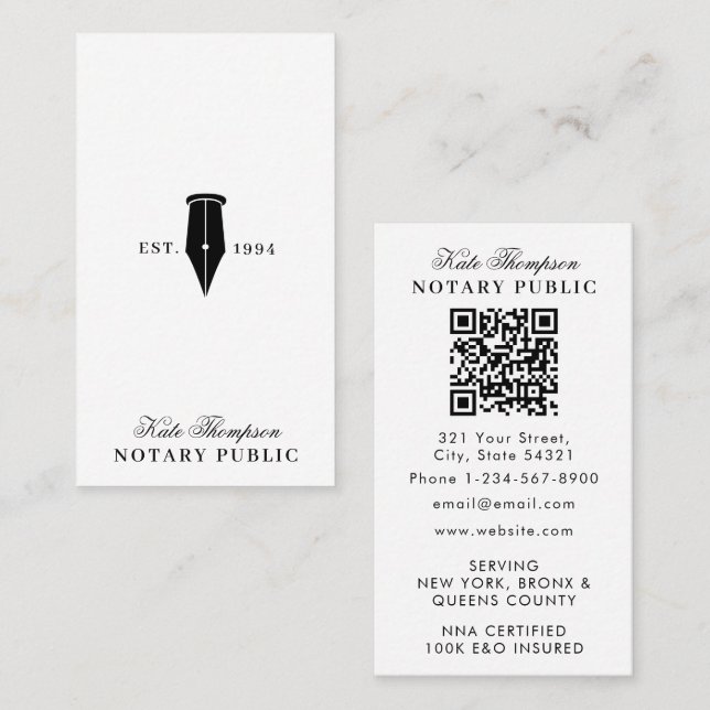 Elegant Classy Notary Signing Agent QR Code Simple Visitkort (Fram/baksida)