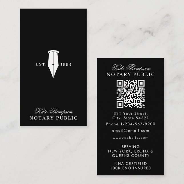Elegant Classy Notary Signing Agent QR Code Simple Visitkort (Fram/baksida)