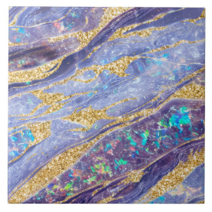 Elegant Classy Opal Marble Lila Guld Glitter Kakelplatta