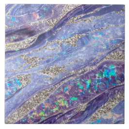 Elegant Classy Opal Marble Lila Silver Glitter Kakelplatta