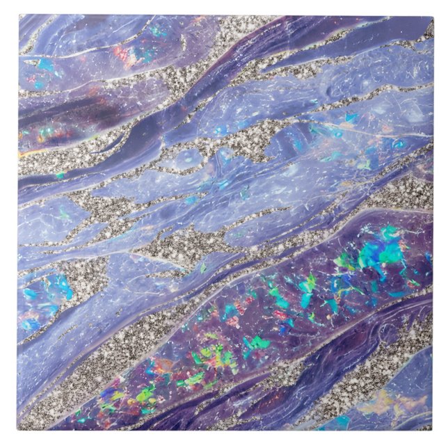 Elegant Classy Opal Marble Lila Silver Glitter Kakelplatta (Framsidan)