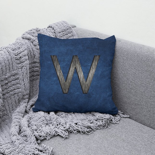 Elegant Classy Personlig Monogram Charcol Navy Kudde (Skapare uppladdad)