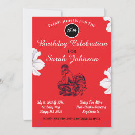 Elegant Classy Red Black and White 50:e födelsedag Inbjudningar