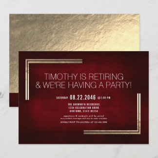 Elegant Classy Red/Guld Pension Party Inbjudningar