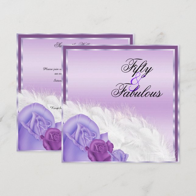 Elegant Classy Ro & Feathers Fabulous 50 Inbjudningar (Fram/baksida)