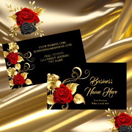 Elegant Classy Röd ros Black Guld Löv Visitkort