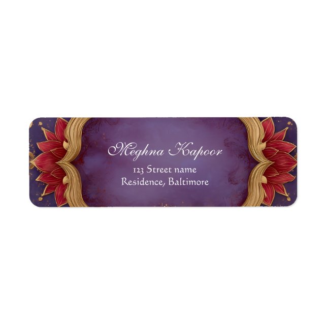 Elegant Classy Rosa Lotus Indian Bröllop Lila Returadress Etikett (Framsidan)