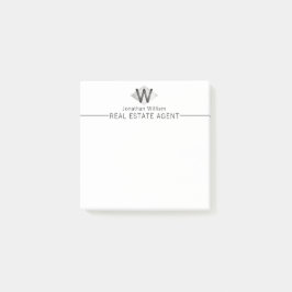 Elegant Classy Silver Black Personlig Monogram Post-it Block
