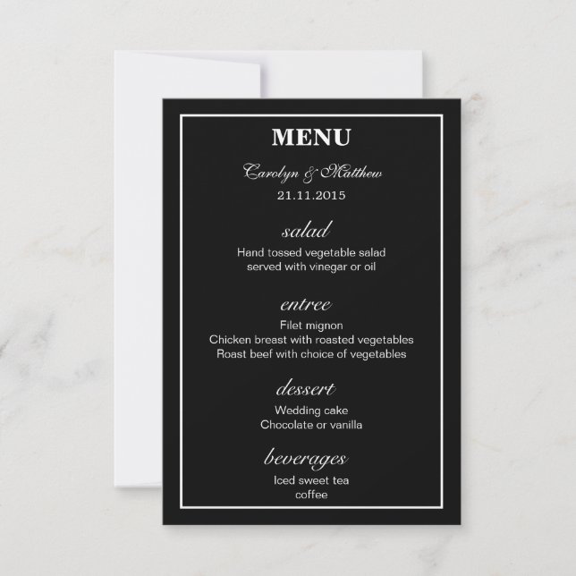 Elegant Classy Simple Black Bröllop Menu Inbjudningar (Framsida)
