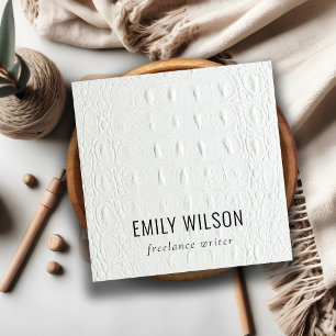Elegant Classy Simple Ivory White Leather Struktur Fyrkantigt Visitkort