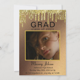 Elegant Classy Studenten Golden glitter 1 Foton Inbjudningar