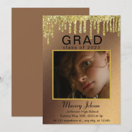 Elegant Classy Studenten Golden glitter 1 Foton Inbjudningar