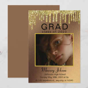 Elegant Classy Studenten Golden glitter 1 Foton Inbjudningar