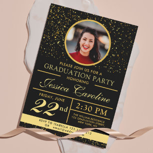 Elegant Classy Studenten Golden sparkles 2 Foton Inbjudningar