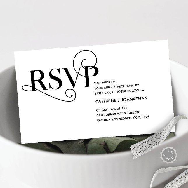 Elegant Classy, svart skript, OSA-svar Tilläggskort (Elegant Classy, Invitation RSVP respond Enclosure Card, in Classy Black and White themed)