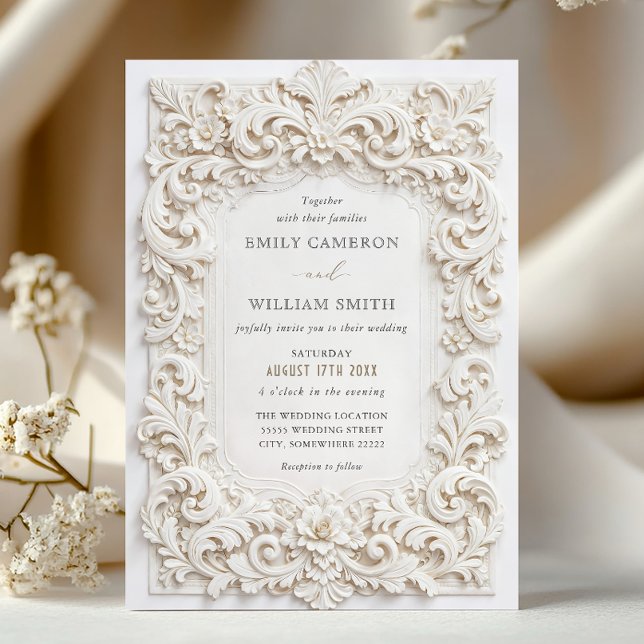 Elegant Classy White Baroque Frame Wedding Inbjudningar (Skapare uppladdad)