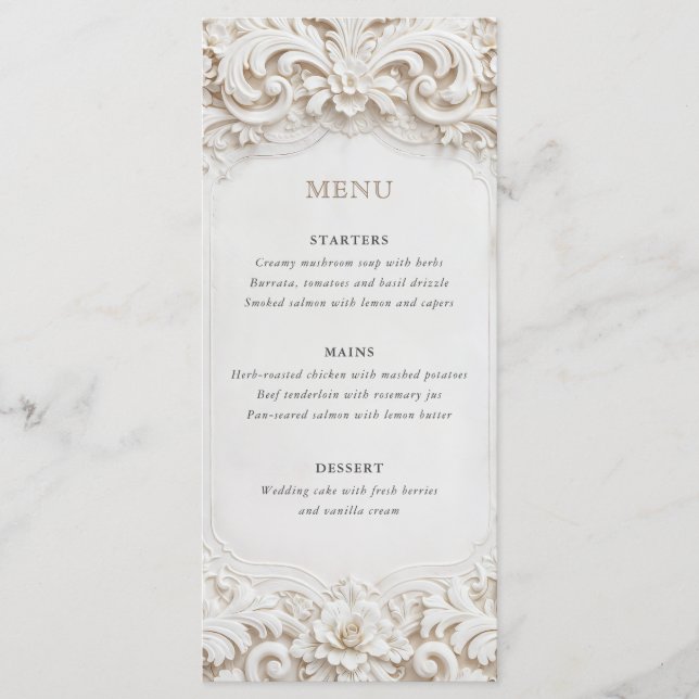 Elegant Classy White Baroque Frame Wedding Meny (Framsida)