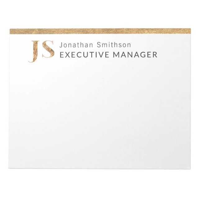 Elegant Classy White & Guld Personlig Monogram Anteckningsblock (Framsida)