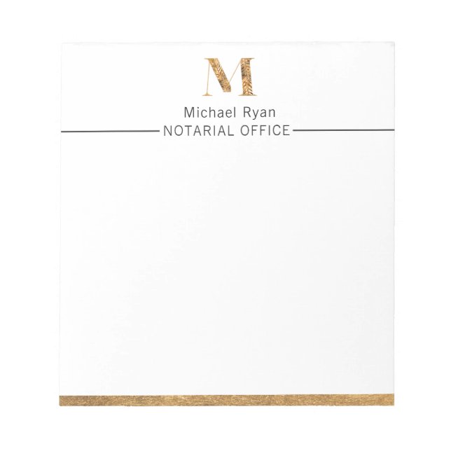 Elegant Classy White & Guld Personlig Monogram Anteckningsblock (Framsida)