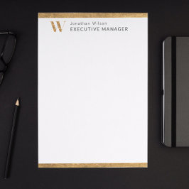 Elegant Classy White & Guld Personlig Monogram Brevhuvud