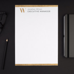 Elegant Classy White & Guld Personlig Monogram Brevhuvud