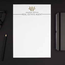 Elegant Classy White & Guld Personlig Monogram Brevhuvud