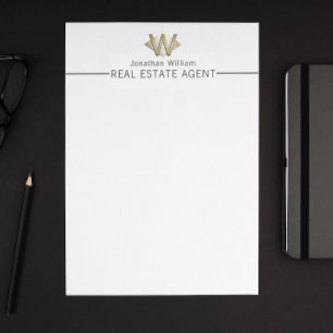 Elegant Classy White & Guld Personlig Monogram Brevhuvud