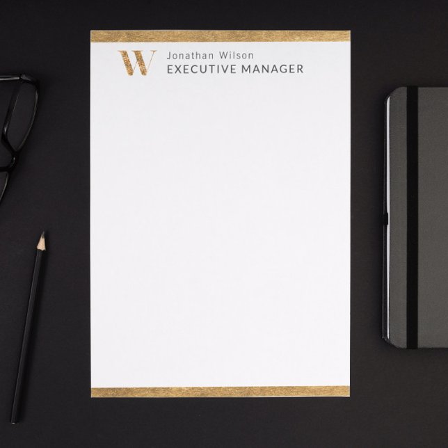 Elegant Classy White & Guld Personlig Monogram Brevhuvud (Skapare uppladdad)