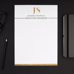 Elegant Classy White & Guld Personlig Monogram Brevhuvud