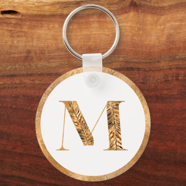 Elegant Classy White & Guld Personlig Monogram Nyckelring (Framsida)