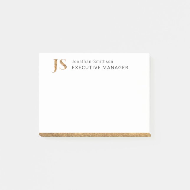Elegant Classy White & Guld Personlig Monogram Post-it Block (Framsida)