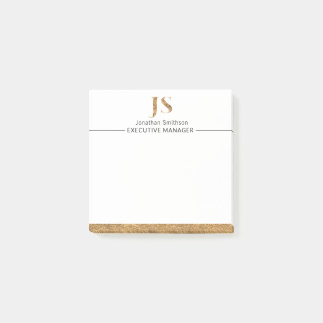 Elegant Classy White & Guld Personlig Monogram Post-it Block (Framsida)