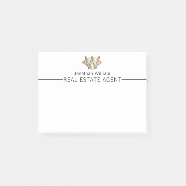Elegant Classy White & Guld Personlig Monogram Post-it Block (Framsida)