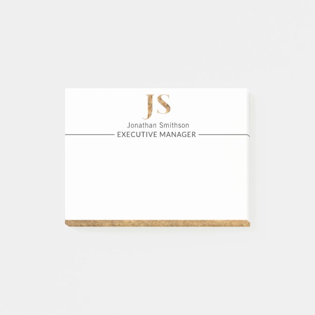Elegant Classy White & Guld Personlig Monogram Post-it Block (Framsida)