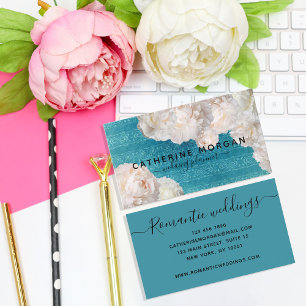 Elegant Classy White Peony Flowers Bröllopsfixaren Visitkort