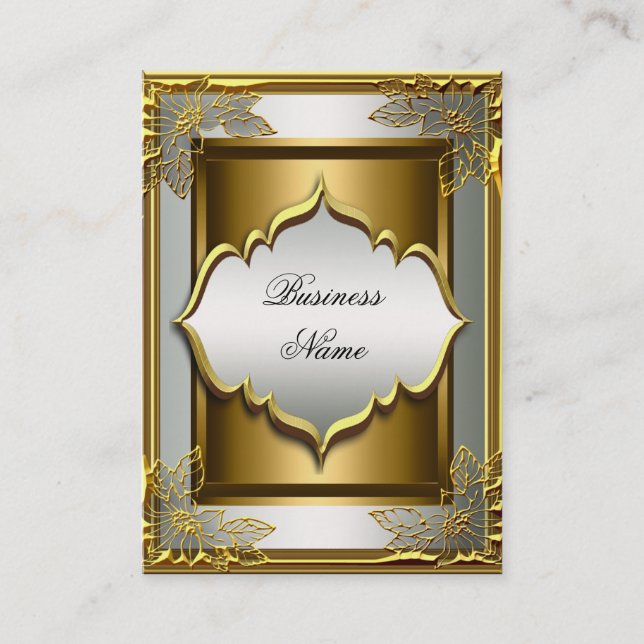 Elegant Classy Whte Black Old Guld Visitkort (Framsida)