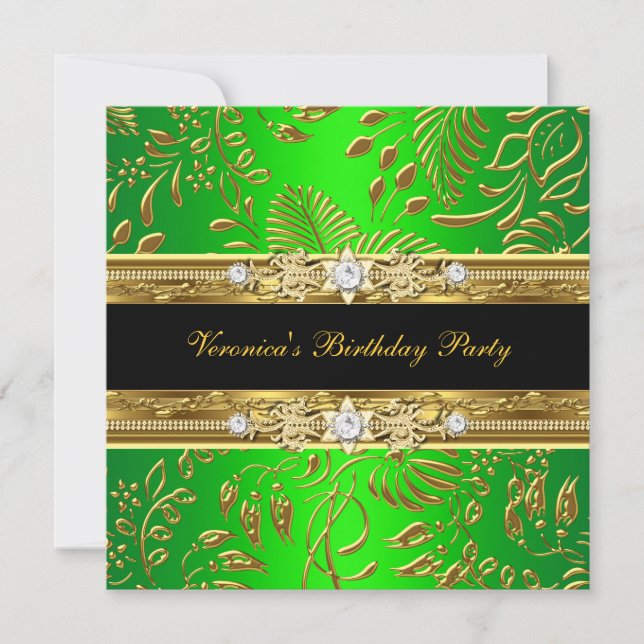 Elegant Classy Womans Damask Lime Guld Birthday Inbjudningar (Framsida)