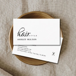 Elegant Clean Black White Scissors Hairstylist Visitkort