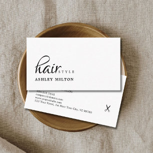Elegant Clean Black White Scissors Hairstylist Visitkort