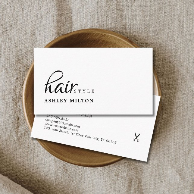 Elegant Clean Black White Scissors Hairstylist Visitkort (Skapare uppladdad)