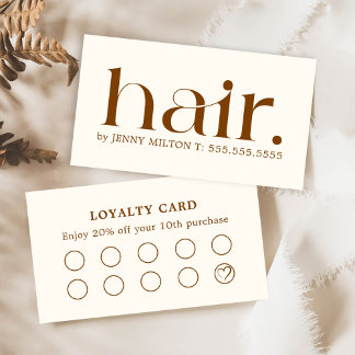 Elegant Clean Boho Brown Bold Hair Stylist Visitkort